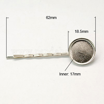 アイアン製ヘアピンパーツ  真鍮の丸いトレイ付き  プラチナ  62mm  トレイ：18.5x17mm IFIN-I011-P-1