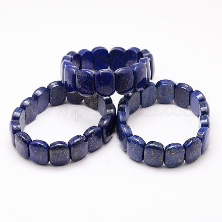 Plats lapis rondes naturelles bracelets élastiques en perles lazuli BJEW-M162-01-B-1
