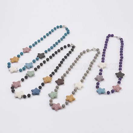 Natural Lava Beaded Necklaces NJEW-JN02092-1