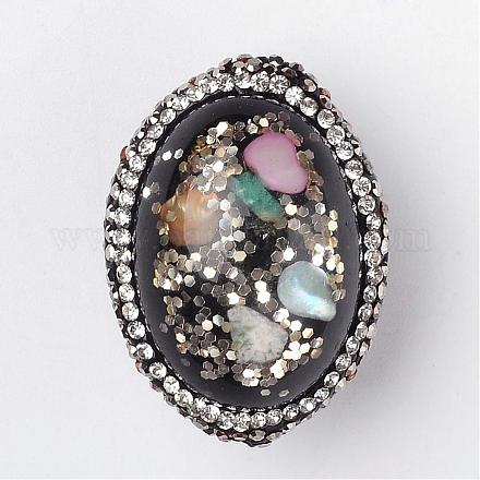 Oval Dyed Resin Glitter Beads RESI-K004-D-01-1