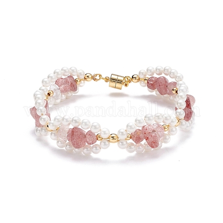 Bracelet perlé de perles de quartz et de coquillages à la fraise naturelle BJEW-TA00029-03-1