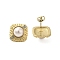 304 Stainless Steel Shell Pearl Square Stud Earrings for Women, Golden, 16x16mm