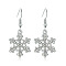 Snowflake Alloy Dangle Earrings, with Rhinestone, Platinum, 37.3x15.1mm