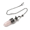 Natural Rose Quartz Faceted Bullet Pointed Dowsing Pendulums, with Antique Silver Plated Brass Findings, Cadmium Free & Lead Free, Star, 307~310mm, Hole: 2mm