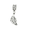 Rack Plating Brass European Dangle Charms, Large Hole Pendants, Lead Free & Cadmium Free, Antique Silver, Feather, 30mm, Hole: 4.5mm