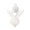 ABS Plastic Imitation Pearl Pendants, Heart-shape Angel, with Rhinestone Pave Disco Ball & Silver Alloy Wings & Iron Loop, White, 30x21.5x8mm, Hole: 2mm