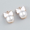 Alloy Enamel Pendants, with Resin Imitation Pearl, Round with Bowknot, Light Gold , White, 20x14x12.5mm, Hole: 2.5mm