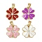 Brass Micro Pave Cubic Zirconia Pendants, with Enamel, Four Leaf Clover Charms, Long-Lasting Plated, Rack Plating, Lead Free & Cadmium Free, Mixed Color, 17x16x3mm, Hole: 5.5x3mm