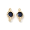 Brass Cubic Zirconia Flat Round Connector Charms, Rack Plating, Long-Lasting Plated, Light Gold, Prussian Blue, 9x4.5~5x3mm, Hole: 1mm