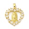 Brass Pendants with Cubic Zirconia, Electrophoretic Color Preservation, Heart Charms, Golden, 23x21.5x3mm, Hole: 2.5x4mm