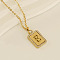 304 Stainless Steel Micro Pave Clear Cubic Zirconia Rectangle with Hollow Letter Pendant Necklaces, Real 18K Gold Plated, Letter E, 17.72 inch(45cm)