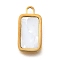 304 Stainless Steel Pendants, Rectangle Charms, with Plastic Imitation Shell, Ion Plating(IP), Golden, 16x8x1.8mm, Hole: 2mm