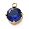 304 Stainless Steel Micro Pave Cubic Zirconia Pendants, Flat Round Charms, Blue, 10.5x8x4.5mm, Hole: 1.8mm
