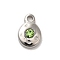 304 Stainless Steel Glass Pendants, Flat Round, Stainless Steel Color, Green, 9x6x2.5mm, Hole: 1.8mm