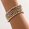 5Pcs 5 Styles Brass & CCB Beaded Stretch Bracelet Set, Gold, Inner Diameter: 7-1/8 inch(18cm)