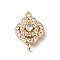 Brass Micro Pave Clear Cubic Zirconia Connector Charms, Flower Links, Golden, 16x11x5.5mm, Hole: 1.4mm