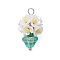 Glass Seed Beaded Flowerpot Pendants, with Resin & Brass Finding, White, 23x13mm, Hole: 2mm