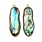 304 Stainless Steel Pave Natural Paua Shell Pendants, Ion Plating(IP), Real 18K Gold Plated, Oval, 37.5x13x4mm, Hole: 1.8mm