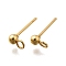 201 Stainless Steel Stud Earring Findings, with Loop and 304 Stainless Steel Pins, Round, Real 18K Gold Plated, 14x6x3mm, Hole: 1.6mm, Pin: 11x0.5mm