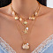 Iron & Alloy & Imitation Pearl & Natural Shell Pendant 3 Layer Necklaces, Golden, Shell Shape, 14.17 inch(36cm)~20.08 inch(51cm)