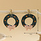 Christmas Wreath Polymer Clay Dangle Stud Earrings, Golden, Dark Green, 40x30mm