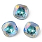 Glass Rhinestone Cabochons, Pointed Back & Back Plated, Faceted, Square, Bermuda Blue, 8x8x4.3mm