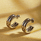 Non-Tarnish Elegant 304 Stainless Steel Double Layer C-shaped Half Hoop Stud Earrings for Women, Stainless Steel Color