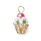 Glass Seed Beaded Cupcake Pendants, with Golden Brass Ball Head Pins Loop & Glass Pearl Round Bead & Glass Beads, Green, 19x12mm, Hole: 3.5mm