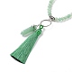 Collier pendentif balle et pompon en aventurine verte naturelle avec chaînes de perles de pierres précieuses mélangées NJEW-E585-02D-4