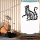 鉄の壁の芸術の装飾  フロントポーチ用  リビングルーム  キッチン  猫  電気泳動黒  300x294x1mm HJEW-WH0067-037-7