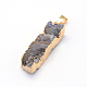 天然石ドゥルージーアゲートレクタングルペンダント  金色のメッキ真鍮パーツと  36~40x10x9~11mm  穴：8x5mm G-P089-68-2