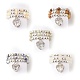 3 pièces 3 style pierres précieuses naturelles et hématite synthétique bagues perlées avec des breloques de coeur de zircone cubique claire pour les femmes RJEW-JR00472-1