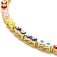 Emaille-Perlen-Schieber-Armband mit bösen Augen und winzigen Anhängern aus klaren Zirkonia BJEW-G663-05G-3