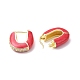 Enamel Half Round Hoop Earrings with Clear Cubic Zirconia EJEW-F306-07G-3