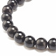 Bracelet extensible en perles rondes en larvikite naturelle et en bois BJEW-JB07804-5