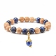 Set aus elastischen Armbändern mit runden Perlen aus natürlichem Sodalith und Holz BJEW-JB07165-04-6