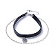 Halsketten aus Rindsleder mit Kordel, mit 304 Edelstahl-Anhänger, mit handgefertigten Perlen aus Messing und Kunststoff-Perlenketten, Schwarz, 11.9 cm