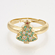Ciondoli in ottone con zirconi cubici e orecchini a bottone e anelli regolabili set di gioielli SJEW-S043-03-2