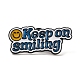感動の言葉「笑顔を絶やさない」エナメルピン  バックパックの服用の黒の合金ブローチ  スチールブルー  15x34.5x1mm JEWB-Z014-05C-EB-1