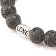 Natural Lava Rock Stretch Bracelet with Word Love Alloy Beads BJEW-JB08192-02-4