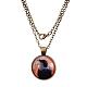Flat Round with Halloween Raven/Crow Glass Alloy Pendant Necklaces X-NJEW-N0051-053D-01-1