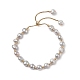 Dyed Natural Pearl & Brass Round Beaded Slider Bracelet BJEW-JB09008-01-1