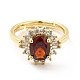 Red Glass Flower Adjustable Ring with Cubic Zirconia KK-H439-28G-2