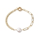 Tobillera de eslabones de perlas naturales con cadenas de mazorca de latón para mujer AJEW-AN00524-1