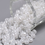 Glass Seed Beads, Ceylon, Round, White, 4mm, Hole: 1.5mm, about 4500pcs/pound