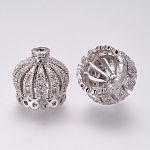 Perles de zircone cubique micro pave en Laiton, bélière pompon casquette, couronne, creux, platine, 12.5x13mm, Trou: 1.5mm