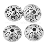 Antique Silver Plated Rondelle with Flower Shape Spacer Beads, Lead Free & Nickel Free & Cadmium Free, about 9mm long, 9mm wide, 6mm thick, hole: 1.5mm