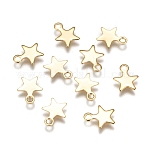 304 charms in acciaio inox, stella, vero placcato oro 24k, 8.4~9x7x0.6~0.7mm, Foro: 1.2 mm