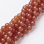 Perles en pierres gemme, cornaline, teinte, ronde, orange foncé, environ 8 mm de diamètre, Trou: 1mm, Environ 50 pcs/chapelet, 15~16 pouce