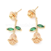 Brass with Glass Stud Earring Findings KK-K333-50G